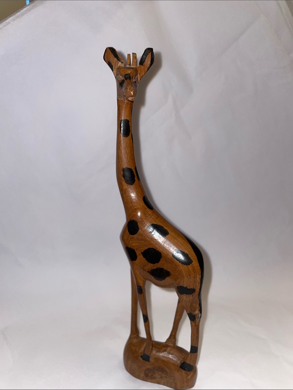 Hand-Carved Brown and Black Giraffe Figurine - Home Art Decor